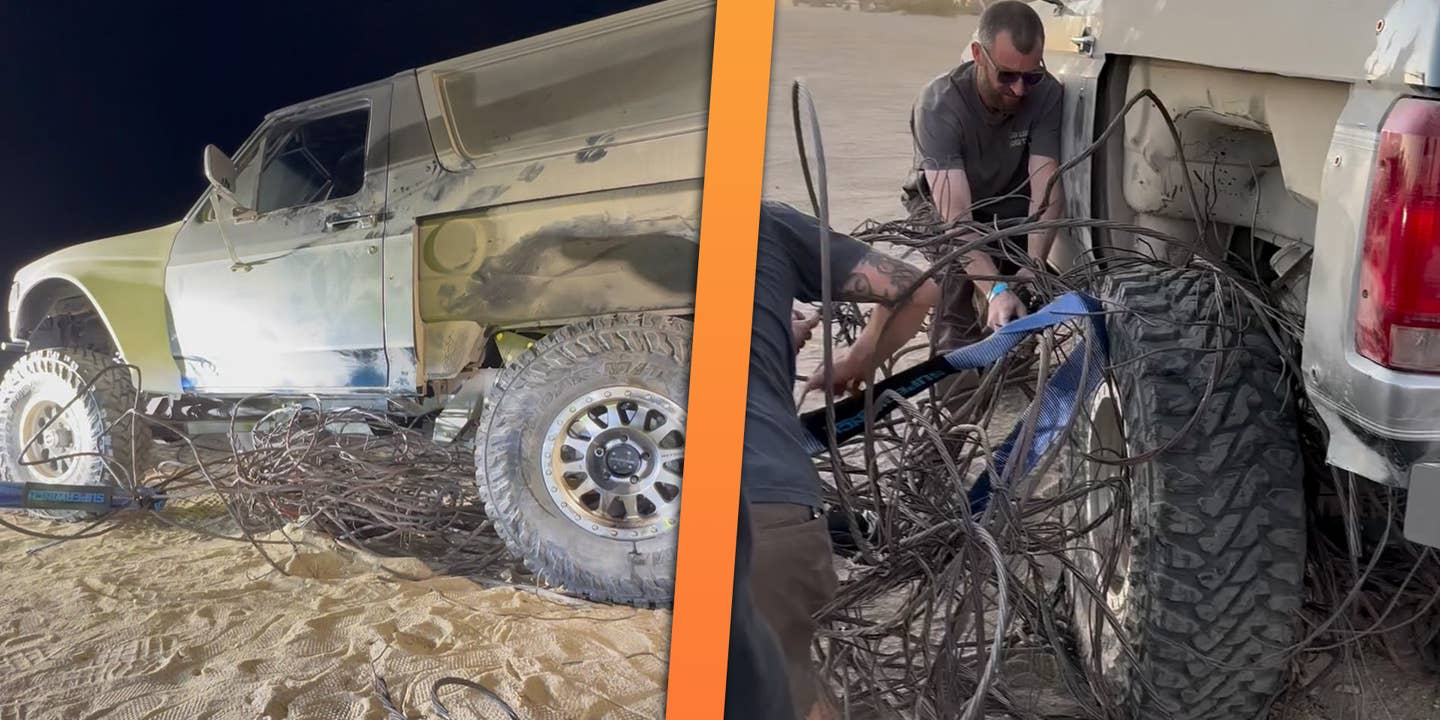 Ford Bronco Tangled in Wire Cable Mess Shows Dangers of Dumping Trash in the Desert